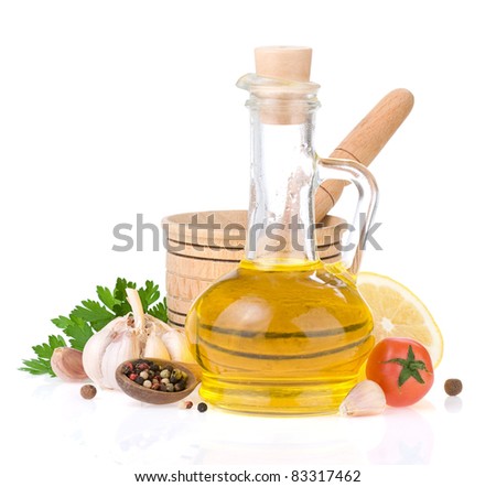 oil and food ingredients, spice isolated on white background