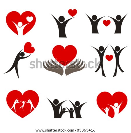 Collection of people with hearts - couple, family and health concepts. Vector illustration