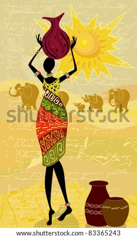 landscape with an African woman decorative Royalty-Free Stock Photo #83365243