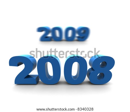 the year 2008 (2009) - 3d render illustration with shadow