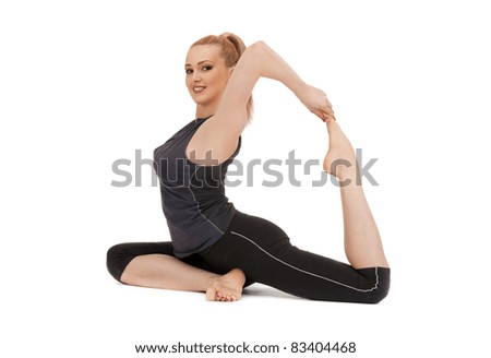 bright picture of lovely fitness instructor over white
