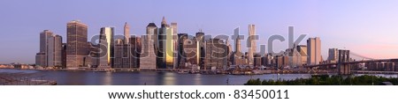 Panorama of downtown Manhattan viewed from Brooklyn Heights in New York City.