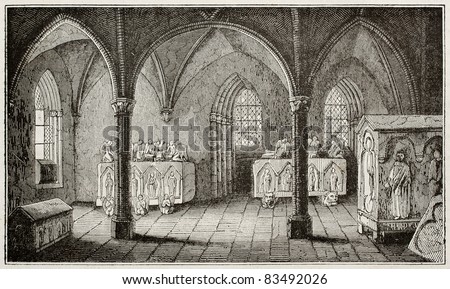 Ines de Castro tomb in Alcobaca monastery, Portugal. By unidentified author, published on Magasin Pittoresque, Paris, 1840