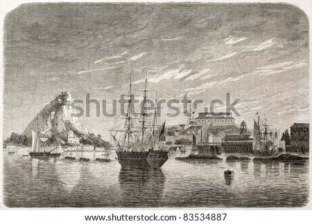 Bermuda old view. Created by De Berard, published on Le Tour du Monde, Paris, 1860