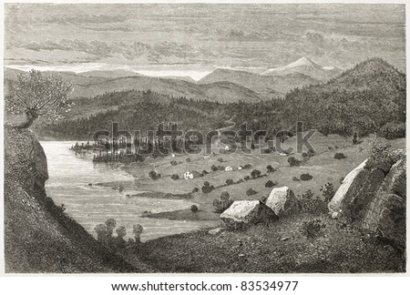 Bolkesjo valley old view, Norway. Created by Dore after Riant, published on Le Tour du Monde, Paris, 1860