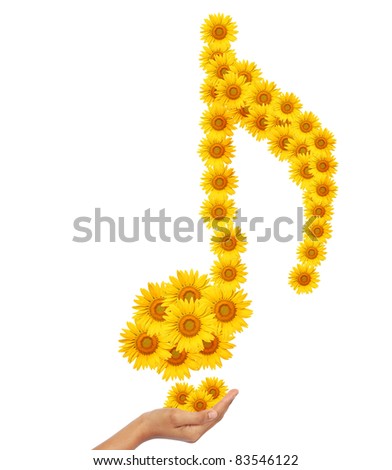 hand idea with sunflower music notes image isolate on white