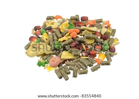 Pet food for hamsters & guinea pigs on white background