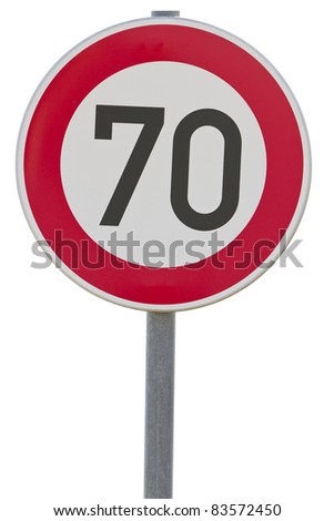 german speed limit sign - 70 km/h isolated on white. With clipping path