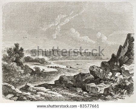 freshwater source in Floreana, Galapagos. Created by De Berard, published on Le Tour du Monde, Paris, 1860