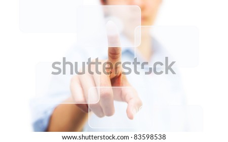 Business woman touching on touch screen icon