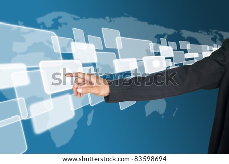 Hand touching on touch screen icon