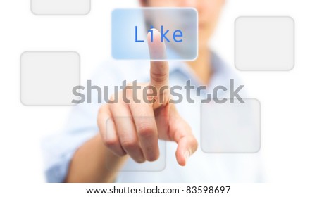 Hand pushing "Like" on touch screen icon