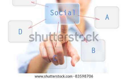 Finger pushing on touch screen icon, can be used for social network concept