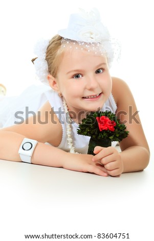 Beautiful little girl in princess dress. Isolated over white background.