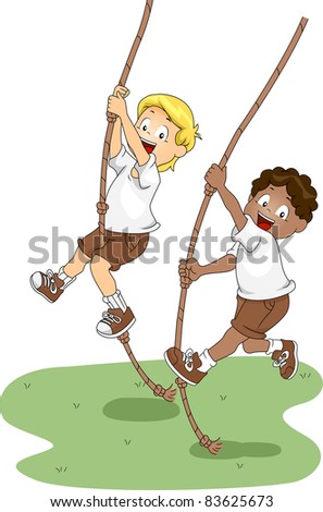 Illustration of Kids Holding on to Swinging Ropes