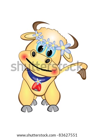 Raster version. Calf Cartoon Character.  illustration on white background