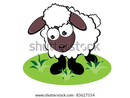 Raster version. Cartoon Sheep on the meadow. Illustration for design