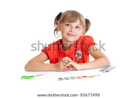 Schoolgirl with red pencil isolated