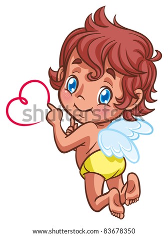 little angel drawing heart with his finger