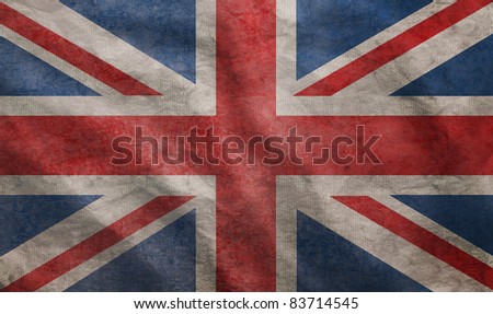 Weathered Union Jack UK flag grunge rugged condition waving Royalty-Free Stock Photo #83714545