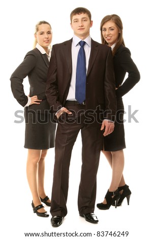 Full length of business people teamwork isolated on white background