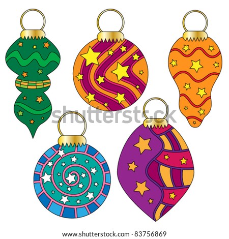Colorful Christmas vector baubles with stars