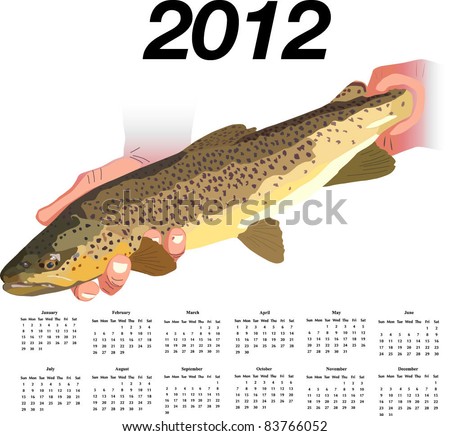 2012 Brown Trout calendar with week starting on Sunday