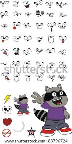raccoon kid cartoon set in vector format
