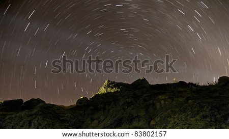 Night sky with star tracks in the mountains