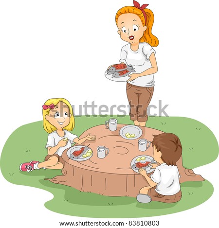 Illustration of Kids Eating Outside