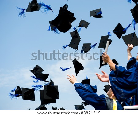 high school graduation hats high Royalty-Free Stock Photo #83821315