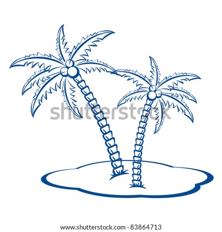 Raster version. Silhouette Palm trees with coconuts #2. One-colour  symbol on white.