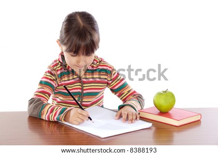 adorable girl studying  a over white background