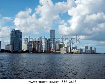 View of the downtown Miami, Florida skyline during the summer.
