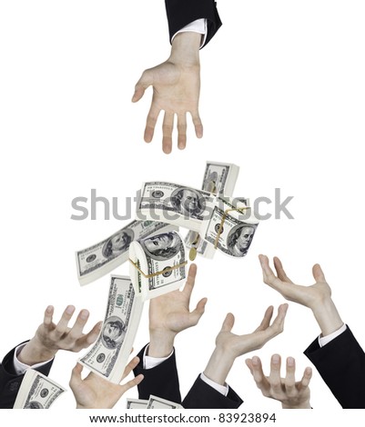 hand of businessman with falling money