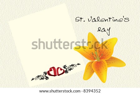 St. Valentine's Day postcard - hearts, ornament and flower