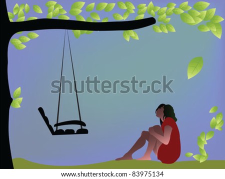 girl in red near the tree swing