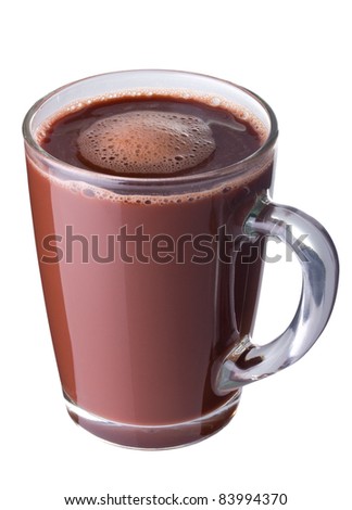 Hot chocolate in a glass cup isolated on white