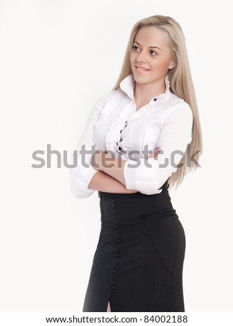Portrait of young busineswoman standing.Over white background. It is not isolated