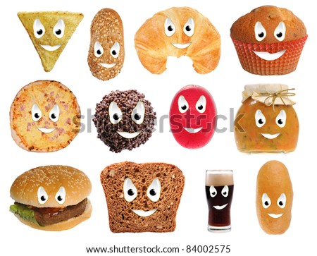 Happy food smileys isolated on white background