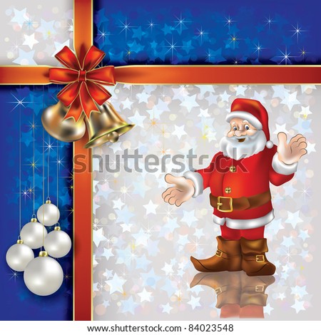 Abstract Christmas white blue background with bells and red gift ribbons