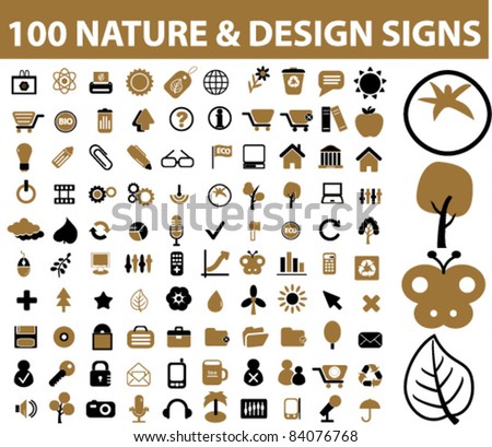 100 nature design icons, signs, vector illustrations