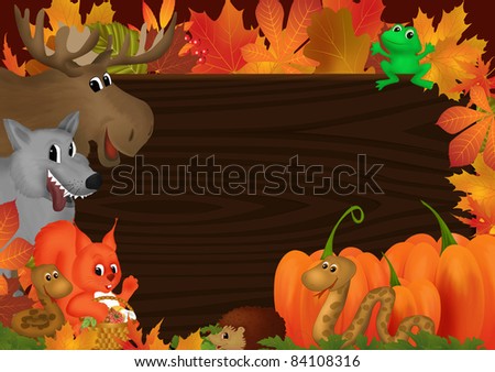 Frame illustration with autumn leaves and animals
