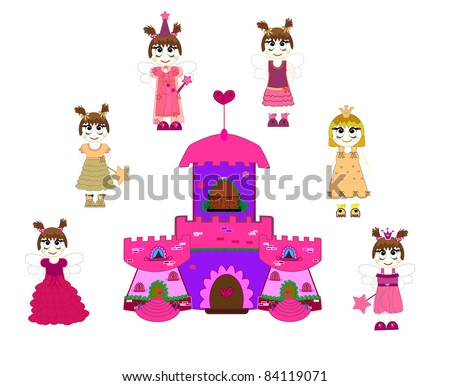 Little cute princess and castle vector