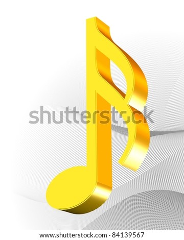 3D illustration of shiny golden musical icon
