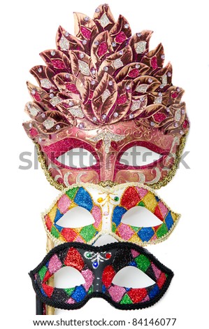 Colourful masquerade masks isolated against white