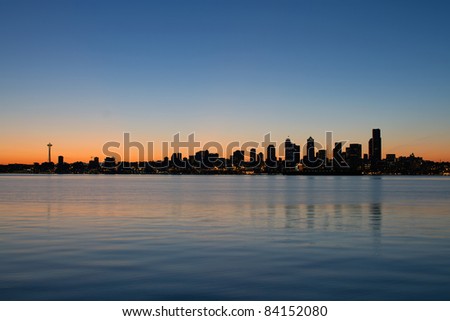 Seattle Washington Waterfront Skyline along Puget Sound at Sunrise Panorama