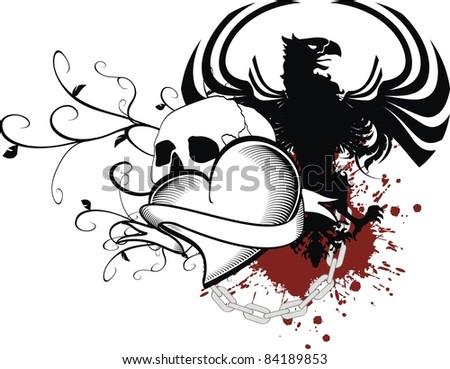 heraldic heart black in vector format