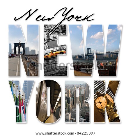 A New York City themed montage or collage featuring different famous locations and areas of The Big Apple. Royalty-Free Stock Photo #84225397