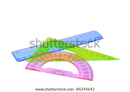 ruler, protractor, triangle on a white background